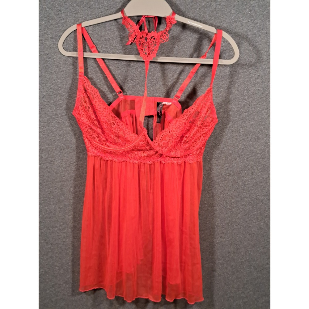 Dreamgirl Red Lace Choker Babydoll Lingerie Sheer Mesh Top Sleeveless